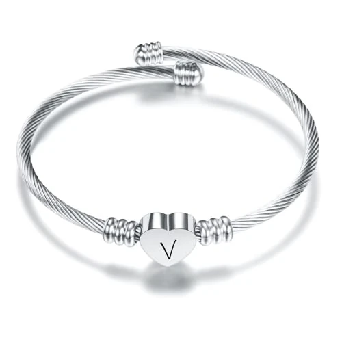 Offerta a tempo: Argento Amore Cuore 26 Lettera Iniziale Alfabeto A-Z Polsino Bracciale Gioielli Regolabili Regalo Per Figlia Figlio Sorelle Amici Mamma Collega Amante Compleanno Natale (V) — 19% da 11,99 € a 9,77 €