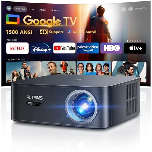 Smart Beamer 4K【1200 ANSI/Google TV】 Netflix Official, Autofokus Trapezkorrektur Beamer WiFi6 Bluetooth, Sprachsteuerung 1080P Full HD LED Deckenmontage 300" für Heimkino/Outdoor Handy Projektor