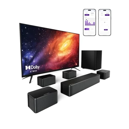 ULTIMEA 7.1 Surround Sound System for TV with Dolby Atmos, App Control, 4 Wired Surround Speakers, 460 W Soundbar for Smart TV with Wireless Subwoofer, Home Cinema Sound System, Poseidon D80