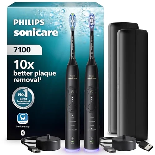 Oferta ograniczona: Philips Sonicare 7100 Elektryczna szczoteczka do zębów, szczoteczka soniczna z aplikacją, alert nacisku, EasyStart, SmarTimer i BrushPacer, kolor czarny, 2 szt., model HX7429/03 [Nowa technologia] z 721.99 EUR na 721.99 EUR (znizka 0%)