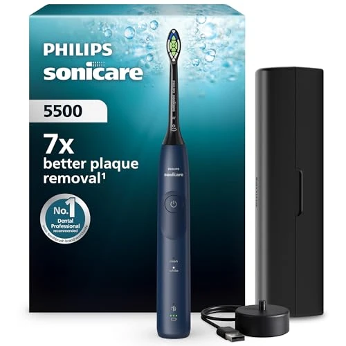 Oferta ograniczona: Philips Sonicare 5500 Elektryczna szczoteczka do zębów, szczoteczka soniczna z 2 trybami, alert nacisku, EasyStart, SmarTimer i BrushPacer, kolor granatowy., model HX7113/01 [Nowa technologia] z 388.00 EUR na 388.00 EUR (znizka 0%)