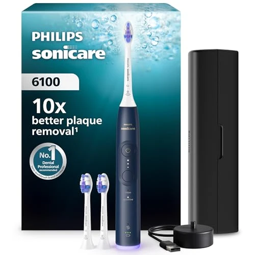 Offerta a tempo: Philips Sonicare 6100, spazzolino elettrico sonico con 2 modalità di spazzolamento e 3 livelli di intensità, EasyStart, SmarTimer, custodia da viaggio, blu navy, modello HX7403/01 [Nuova tecnologia] - 35% da 179.99 € a 116.60 €