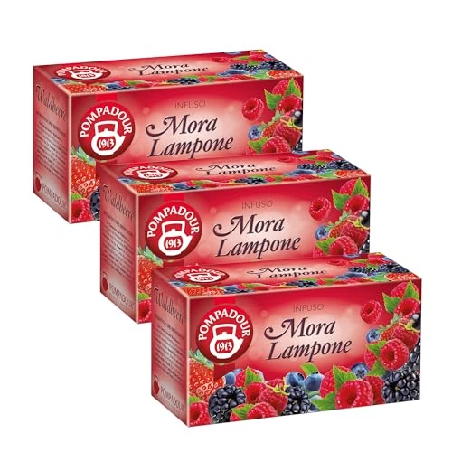 Pompadour, Infuso Mora e Lampone, 60 Filtri (3 Confezioni da 20 Filtri), Dolce e Fruttato, Piace anche ai Bambini, Senza Lattosio, Glutine e Allergeni, Vegan