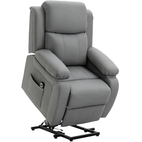 Offerta a tempo: HOMCOM Poltrona Elettrica Alzapersona Reclinabile 160°, Poltrona Relax Elettrica in Pelle PU con Telecomando, Poggiapiedi e 2 Tasche Laterali per Soggiorno, Grigio - 0.00% da 289.95 € a 289.95 €