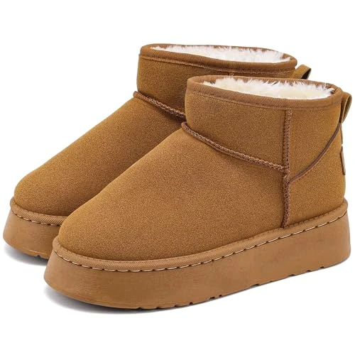 Jifenkla Damskie buty zimowe, ocieplane ciepłe buty na platformie, wygodne mini buty śniegowe, wodoodporne damskie antypoślizgowe lekkie gumowe podeszwy futro krótkie buty do butów do butów moda