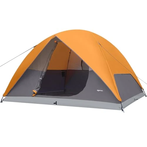 Tijdelijke aanbieding: Amazon Basics Koepeltent voor Kamperen, met Buitentent en Draagtas, 3-seizoenentent, Eenvoudig op te Zetten, voor 6 Personen, Oranje en Grijs van 76.22 € naar 76.22 € (0.00% korting)