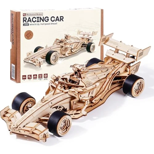 Limitiertes Angebot: ROBOTIME 3D Puzzle Holz Holzpuzzle Erwachsene Modellbausatz Bausatz Rennwagen Racing Car, 5H-BAU, Geschenke Teenager Kinder, Mechanischer Brüllender Motor, 8-10M Vorwärtsbewegung, LK505 von 42.95 EUR auf 34.36 EUR (Spare 20%)