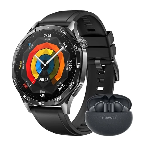 HUAWEI Watch GT 5 46 mm+Extral FreeBuds 5i,Smartwatch, Kunstvolles Design, Erweiterte Lauf- und Fahrradfunktionen, Gesundheitsmonitoring, Bis zu 14 Tage Akkulaufzeit, iOS & Android,Schwarz