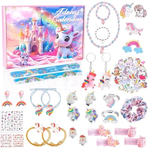 Offre limitee: Calendrier de l'Avent Licorne 2025 pour Filles- 24 Jours Cadeaux Surprise de Noël Licorne Cadeau de Compte à Rebours de Noël avec LicornE Accessoires Cheveux Bijoux pour 3+ Ans Cadeaux NoëL Enfants de 9.98 EUR a 8.98 EUR (economie 10%)