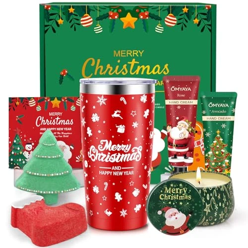 Prezenty bożonarodzeniowe dla kobiet, prezenty wellness na Boże Narodzenie, 7-częściowy, 4 x zestaw kremów do rąk, 2 x bomby kąpielowe, 1 x kubek bożonarodzeniowy (600 ml), mały prezent dla kobiet
