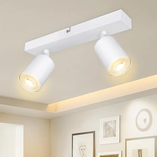 Limited offer: Spotlight Rails and Rails, Double GU10 Modern Adjustable Ceiling Spotlights, Matt White, Without Bulbs, 2 Spotlights for Kitchen, Bedroom, Living Room, Hallway, Dining Room from 19.15 EUR to 15.46 EUR (save 19%)