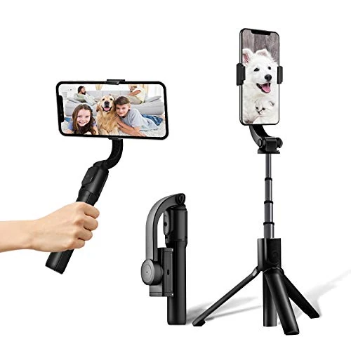 Gimbal Stabilisateur de Smartphone 1 axe Téléphone Portable avec télécommande Bluetooth 3-1 pour Vlogging, Youtube, Vidéo en Direct, TikTok, Compatible avec for iPhone/Android (HH5)