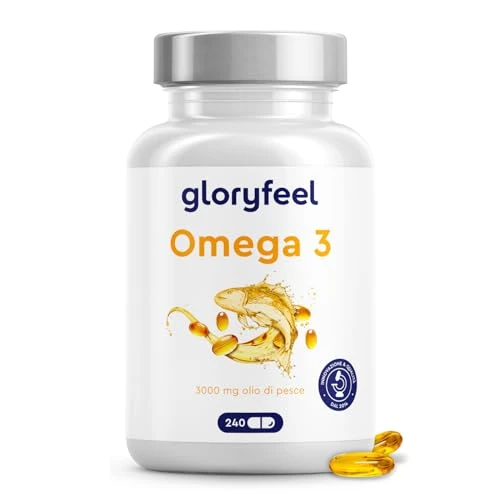 Offerta a tempo: Omega 3 Capsule Alto Dosaggio, Senza Retrogusto di Pesce*, 3000mg Olio di Pesce (Forma di Trigliceridi), 240 Capsule con Vitamina E, Integrazione Ideale di EPA e DHA, Testato in Laboratorio - 15% da 21.99 € a 18.69 €