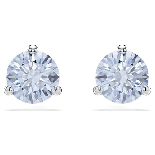 Swarovski Pendientes de botón Solitaire, Talla redonda, Azules, Baño de rodio