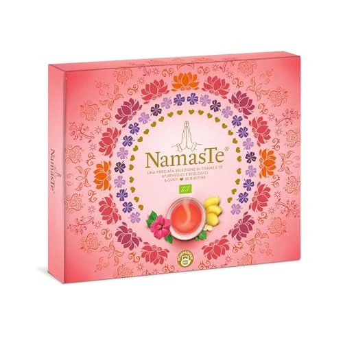 Pompadour Namaste Collection Box (conf.da 30 filtri), Felice Armonia, Risveglio dei Sensi, Puro Rilassamento, Benessere Interiore, Tè Bianco, Tè Verde con Matcha, Senza Lattosio e Glutine, 55g