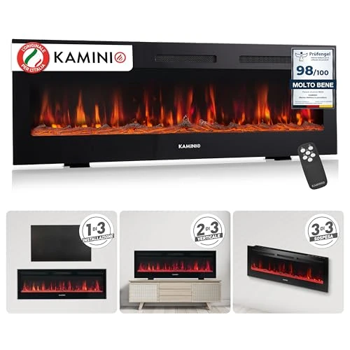 Limitiertes Angebot: KAMINIO Elektrokamin Marlon - Elektrischer 3-in-1 Kamin mit Heizung, 3D-Flammeneffekt, 12 Flammenfarben, Fernbedienung (60 Zoll) von 379.00 EUR auf 303.18 EUR (Spare 20%)