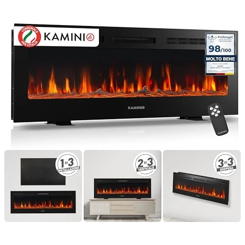 KAMINIO Electric Fireplace MARLON - Electric 3-in-1 Fireplace with Heater, 3D Flame Effect, 12 Flame Colors, Remote Control (50 inch)