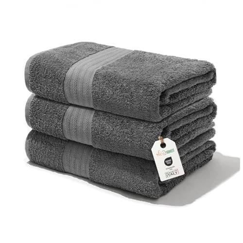 Oferta limitada: nice homeit - Juego de 3 Toallas de Baño Extra Suaves, 100% Algodón Made in Italy, Altamente Absorbentes y de Secado Rápido, Tamaño 75 x 140 cm, Color Gris Oscuro de 32.99 EUR a 32.99 EUR (ahorro 0%)