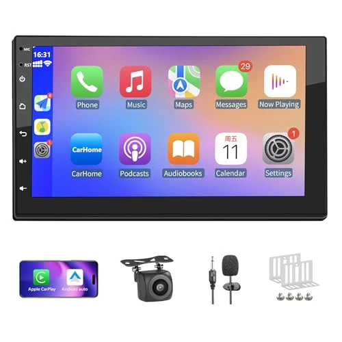 Offerta a tempo: 2GB+32GB] Autoradio 2 Din con 7 Pollici Touchscreen Stereo Auto Supporta Wireless Carplay&Android Auto, Autoradio Bluetooth con Telecamera 4K, Microfono, Bluetooth Vivavoce, Mirror Link, GPS/WiFi — 31% da 91,99 € a 63,17 €