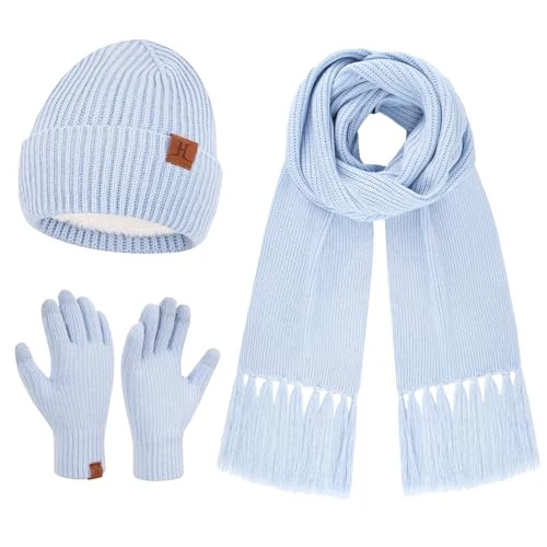 Limited-time offer: Womens Winter Hats Long Scarf Touch Screen Gloves Set Knit Warm Beanie Hat Scarves Gloves for Women Cold Weather with Fleece Lined Gifts from 25.99 GBP to 24.99 GBP (save 4%)