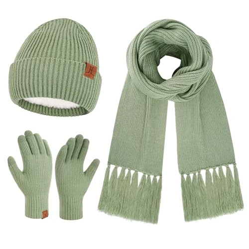 Offerta a tempo: Invernale Termici Cappello Donna Guanti Touch Screen Sciarpa Set, Berretto Pile Doppio Lungo Sciarpe con Nappa - 19% da 27.99 € a 22.79 €
