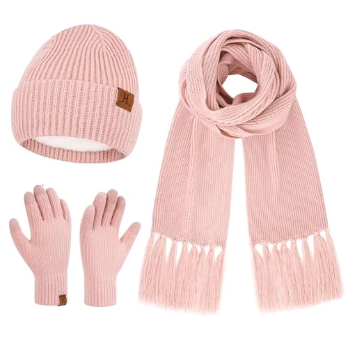 Tijdelijke aanbieding: Dames wintermutsen lange sjaal touchscreen handschoenen set gebreide warme beanie hoed sjaals handschoenen voor vrouwen koud weer met fleece gevoerde geschenken van 31.69 EUR naar 31.69 EUR (korting 0%)