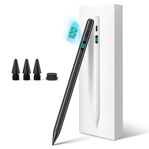 Penna per iPad 2025-2018 con LED Power Display, Pencil per iPad 11th A16/10/9/8/7/6, Air 11/13 M2/M3, Pro 11/13 M4, Pro 12.9”, Air 5/4/3, Mini 7 A17 Pro/6/5, Carica veloce, precisione Pixel