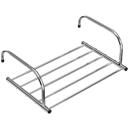 Maxentico Balcony Clothes Airer, Foldable Radiator Drying Rack, Stainless Steel Wall Hanging Clothes Rack (Extendable Length: 42-66cm) for Patios, Balconies and Railings
