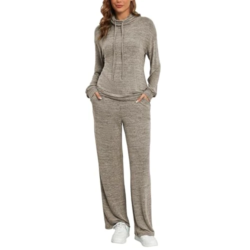 Offerta a tempo: Famulily Set Completo da Donna con Collo a Cappuccio, Maniche Lunghe, con Coulisse, Top a Pullover e Pantaloni a Gamba Larga Elasticizzati con Tasche, Caff, M - 0.00% da 36.93 € a 36.93 €