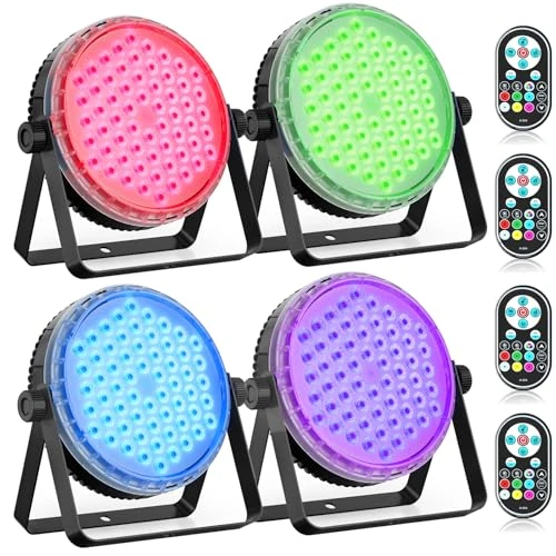 Oloaxolx 4 Pack 120W 60 LED Flood Lights with Remote Control, RGBW 4 in 1 Stage Light 8CH/DMX512 Rainbow Effect Lights for Party, Wedding, Bar, Club, Decoration