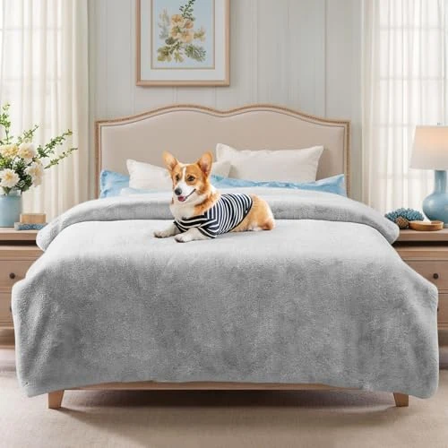 LiveGo Luxe pluche fleecedeken van konijn - 1000 g/m² zachte en dikke imitatienerts kasjmier plaid voor bank, bed, bank, slaapkamer, woonkamer, reizen en kamperen - omkeerbare warme en gezellige deken