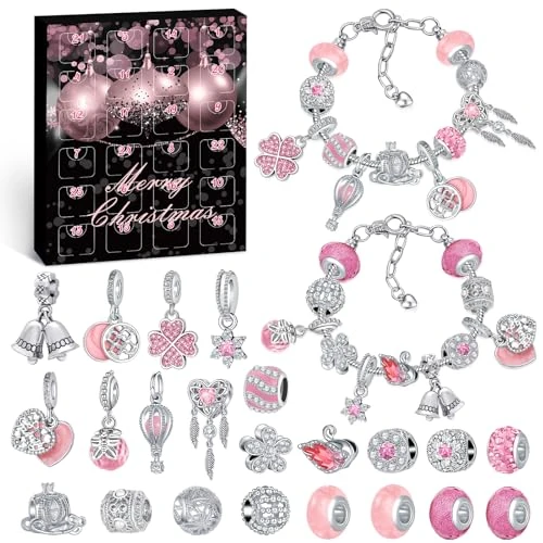 Hymarvo Advent Calendar 2024 Jewellery Girls, Christmas Calendar Jewellery Gift for Children Teenagers Women, 24 Filling Advent Calendar Jewellery Crafts Girls Charm Bracelet Kit Christmas Gifts