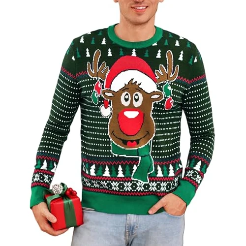 Leversic Men's Christmas Jumper Ugly Sweater Men's Knitted Jumper Long Sleeve Winter Christmas Sweatshirt S-XXL, men-green, M