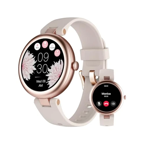 Montre Connectée Femme Ronde Petite Montre Podometre Smartwatch avec Appel Bluetooth Cardiofrequencemetre Oxymetre Chronometre pour Android iOS Montre Sport pour Running Course à Pied Etanche IP68