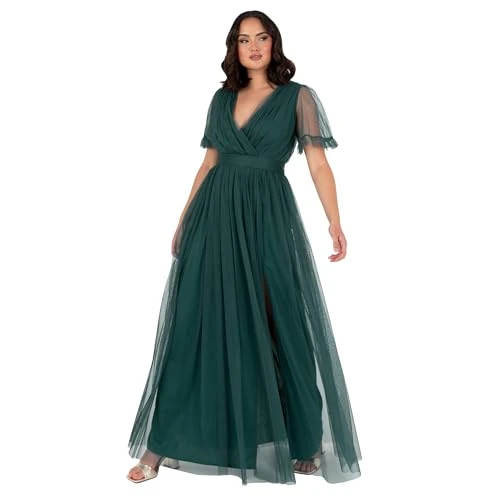 Offerta a tempo: Anaya with Love Ladies Maxi Dress for Women V Neckline Short Sleeve Frilly Long Empire Waist for Wedding Guest Bridesmaid Maid of Honour, Verde Smeraldo 36 - 74% da 79.99 € a 20.62 €