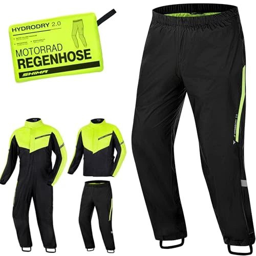 SHIMA HYDRODRY 2.0 Pantaloni Antipioggia Moto Impermeabile Donna Uomo Acqua Resistente per Tuta da Motociclista Traspirante Riflettente Abbigliamento Pioggia (Pantalone Unisex, Fluo, L)