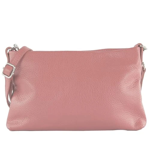 Zeitlich begrenztes Angebot: modamoda de T258 Damen Leder Umhängetasche Clutch Kosmetiktasche handmade in Italy, Farbe:Altrosa von 27.00 € auf 27.00 € (0.00% Rabatt)