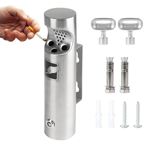 CPROSP 1 Pcs Cendrier Mural Extérieur en Acier Inoxydable 28,5 * 6,5 cm, Cendrier Mural Tubulaire en Acier avec Couvercle et Serrure, Convient aux Jardins, Cours, Balcon, Villas Anti-Odeur