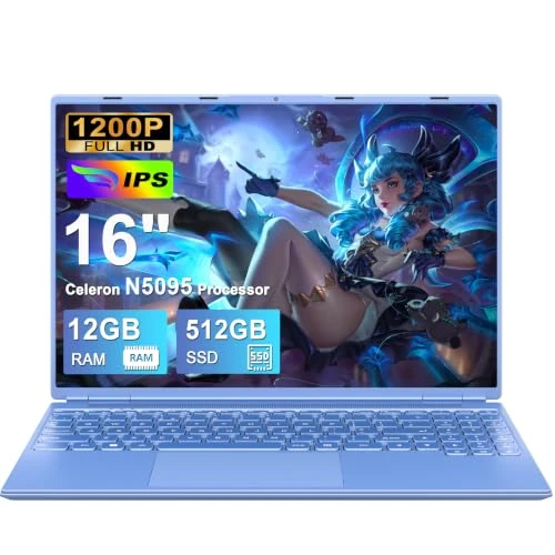 Offerta a tempo: PC Portatile Laptop 16 Pollici Portatile Celeron N5095 (fino a 2.9Ghz), Win 11 Notebook 12+512GB 1TB SSD Espansione丨Ventola di Raffreddamento丨Supporto 5G WIFI丨1920 * 1200 2K Schermo Doppio- Blu - 65% da 999.00 € a 349.99 €