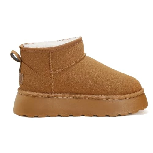 starflare Damskie buty zimowe, ciepła podszewka, wygodne botki damskie, klasyczne buty zimowe, futrzane buty do użytku na zewnątrz, buty zimowe dla kobiet, brązowy, 40 EU