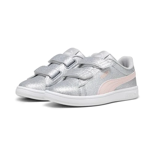 PUMA Smash 3.0 Glitz Glam V PS Sneaker, Glacial Gray-Frosty Pink, 35 EU