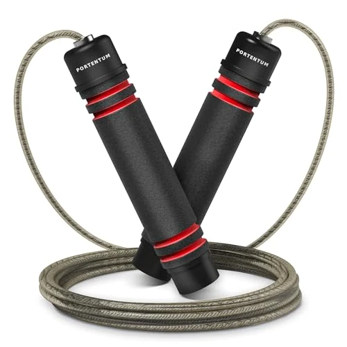 Skipping Ropes for Adults & Kids, PORTENTUM Speed Skipping Rope Soft Memory Foam Handle Tangle-free Adjustable Rope&Rapid Ball Bearings Fitness Workouts Fat Burning Exercises Boxing - Length Adjuster