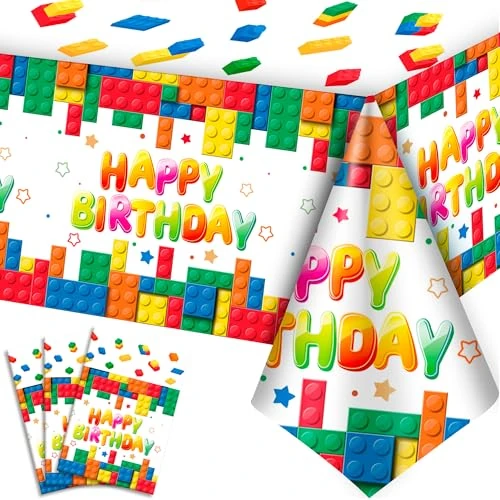Offerta a tempo: Huxolynifty Blocchi di Costruzione Tovaglia, 3 Pcs Tovaglia Compleanno con Mattoncini da Costruzione/Decorazione da Tavolo per Festa di Compleanno a Tema Mattoncini - 36% da 13.99 € a 8.99 €