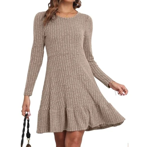Limited offer: CheChury Women's Knitted Dress Autumn Crew Neck Sweater Dress Long Sleeve Bodycon Dress Winter Dress Elegant Knitted Sweater Dress Stretch Casual Dress from 25.98 EUR to 13.99 EUR (save 46%)