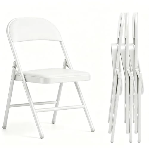 Offerta a tempo: Asdsed Set di 4 Sedie Pieghevoli Imbottite, Portata Fino a 160 kg, Comodo ed Stabili, Risparmia Spazio, per Soggiorno, Giardino, Esterno, Campeggio, Balcone Interni, Ufficio, Feste, Bianco - 10% da 99.99 € a 90.24 €