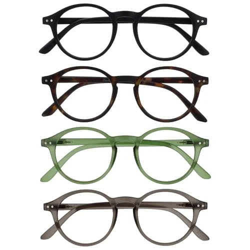 Limited offer: OPULIZE REY Reading Glasses for Women Men, Retro Round Frame with Spring Hinges, Matte Black, Brown Tortoiseshell, Green, Grey +2.00 (Pack of 4) from 12.99 EUR to 12.99 EUR (save 0%)
