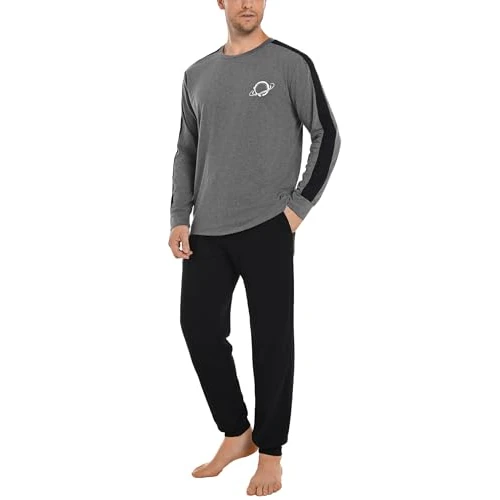 Offerta a tempo: Crewhpo Pigiama da Uomo Caldo Pigiama Invernale Lungo Cotone Pigiama da Notte Leggero Set Pigiama Uomo a Maniche Lunghe Comodo Completino per Casa - 45% da 39.99 € a 21.99 €