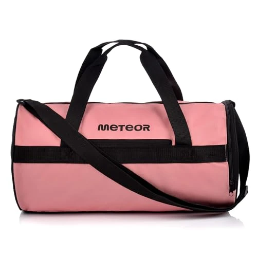 meteor Gym Duffel Cabin Holdall Bag - Lightweight Sports Luggage with Shoe Compartment, Shoulder Strap, Underseat Hand Size for Travel Workout Weekend Overnight (Pink/Black, 48x25x25 cm)