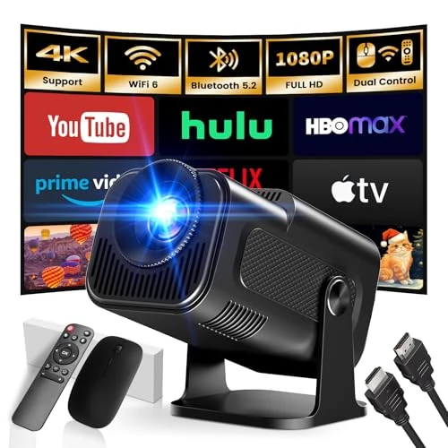 Offre limitee: [App intégrée] 2025 Upgraded Vidéoprojecteur 1920 * 1080P FHD 4K Mini Projecteur Portable Dual Contrôle avec Souris Android TV WiFi 6 BT5.2 180° Rotation Compatible avec HDMI/TV Stick/USB de 112.99 EUR a 70.00 EUR (economie 38%)