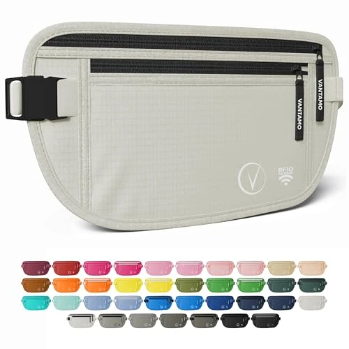 Tijdelijke aanbieding: Vantamo Verborgen geldriem voor extra veiligheid, RFID ultradunne heuptas, 2 compartimenten geldzak past op paspoort en telefoon, Wolk Grijs & Zwart, 10 inches x 4 inches x 2 inches van 34.56 € naar 34.56 € (0.00% korting)